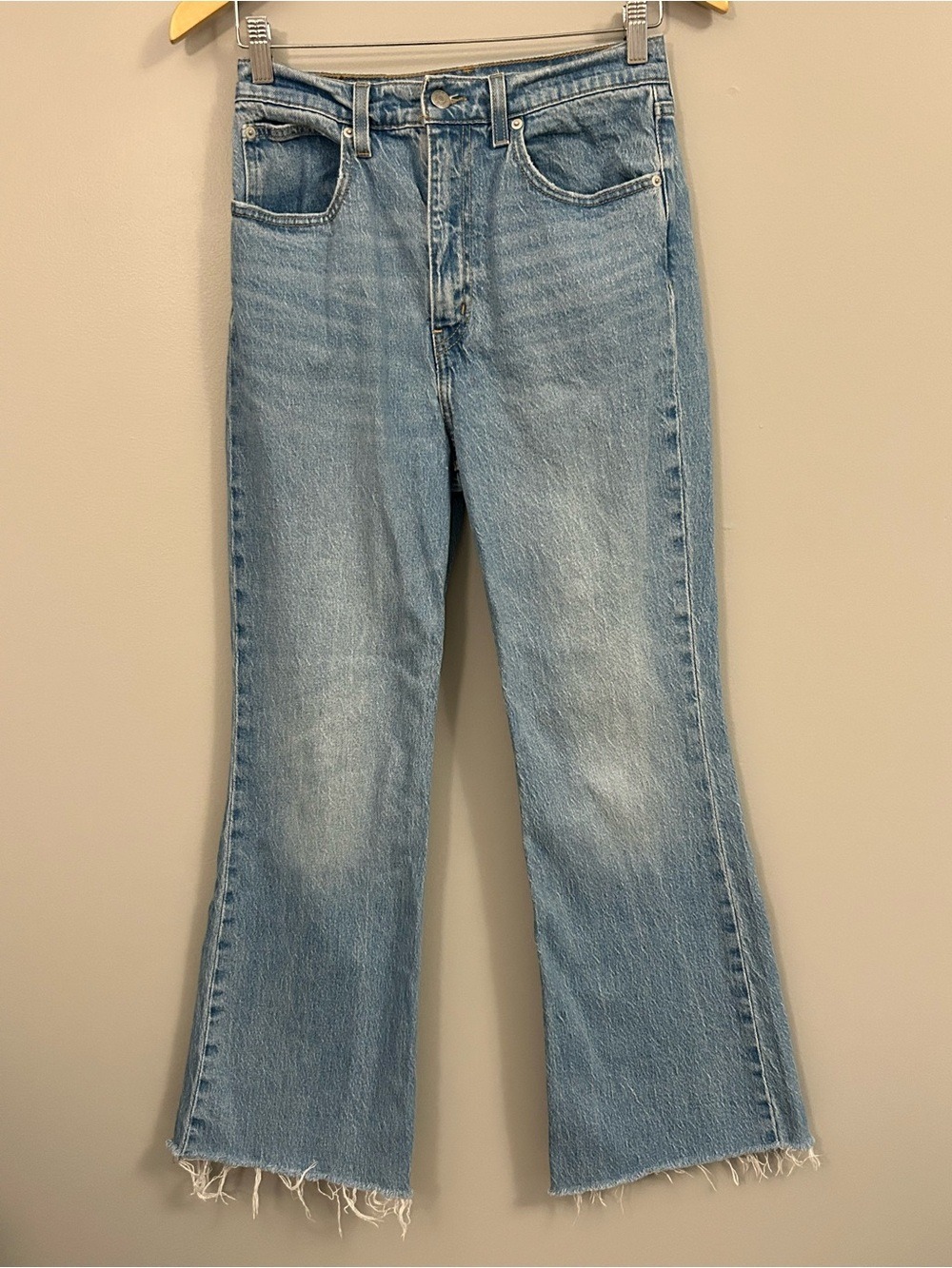 Levi's 70’s High Flare Size 27 Light Blue Flare Jeans with Raw Hem Premium